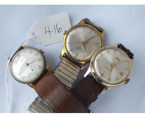 Three gents wristwatches (1 x ELCO with seconds dial, 1 x LEUBA LOUIS automatic with seconds sweep, 1 x SMITHS with seconds s