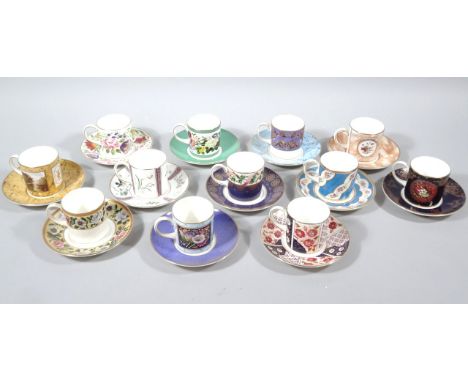 Various Coalport Museum Historical Coffee Cup Collection cups and saucers, to include Japanese flowers, cup 7cm high and sauc