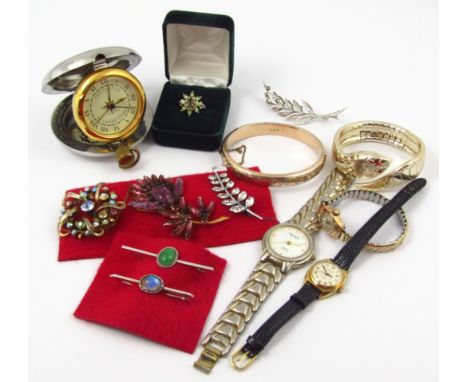 A quantity of costume jewellery and effects, to include a natural born winners 1995 Nissan pocket watch, various wristwatches