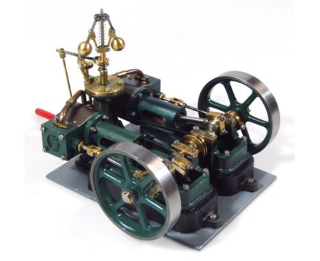 A 20thC scratch built tabletop static engine, by M. Dunford of Lincolnshire, with double rotating wheels , articulated piston