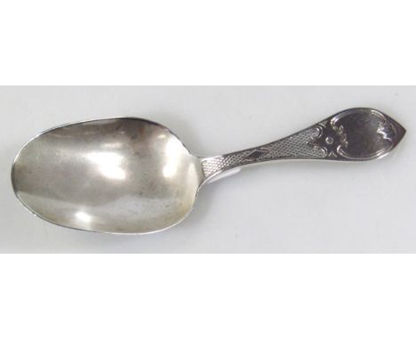 A Victorian silver caddy spoon, by Unite, with shaped turned handle and plain bowl, Birmingham 1848, 9cm wide 