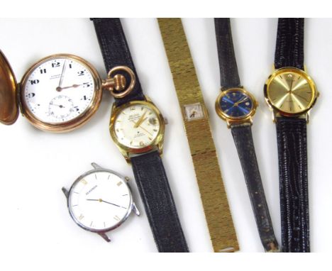 A quantity of watches and pocket watch, to include a silver plated Hunter pocket watch, Sekonda watch head, gents wristwatch,