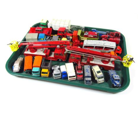 Various die-cast vehicles, unboxed, etc, to include Dinky Toys Massey Harris tractor in red colour way, 6cm high, other tract