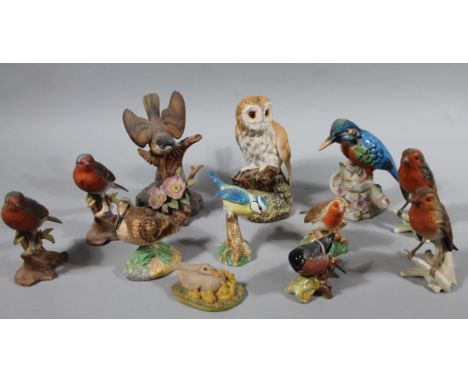 Various bird ornaments, etc., to include Robin signed John Beswick, polychrome decorated, 9cm high, Royal Doulton bird collec