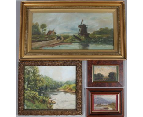 D Pickering (fl 1912).  Figure on horse driven cart before windmill and cottage, oil on canvas, signed, 23cm x 47cm, three ot