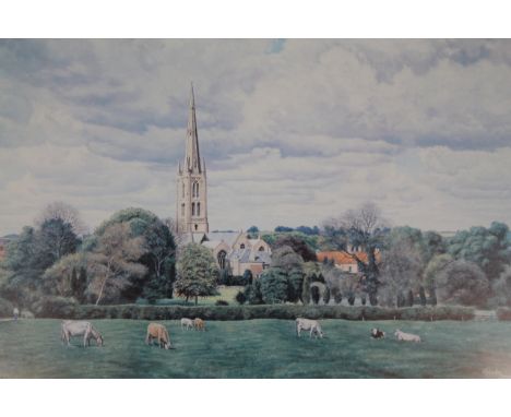 After Malcolm Doughty. St. Wulfram's Across The Meadows, signed limited edition print, no. 303/850, 32cm x 47cm.
