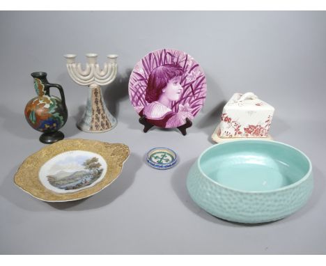 Various 19thC and later pottery, comprising a Victorian triangular cheese dish on stand, red transfer printed with flowers an