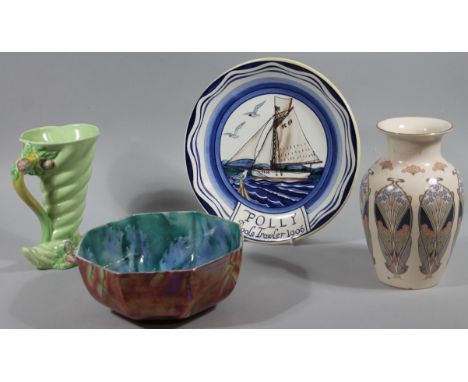 Various china, comprising a 1950's cornucopia Clarice Cliff jug, the shell shaped body and floral handle, polychrome decorate