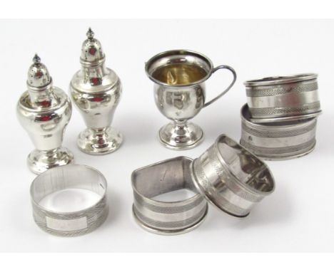 Five various similar napkin rings, engine turned, to include by Viners, 4.5cm diameter, etc. (5, various makers and dates), a