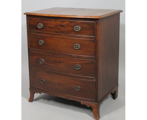 A reproduction mahogany finish D-end chest, of good proportion, the overhanging top raised above four drawers with plate back