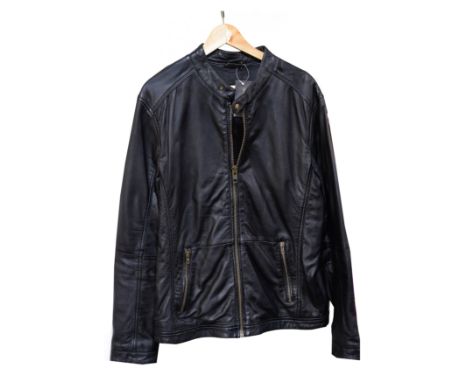 A Human Scales black leather jacket, size XXL 52", with tag.