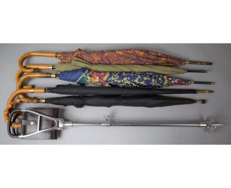 A Collection of Five Umbrellas and a Height Adjusting Shooting Stick 