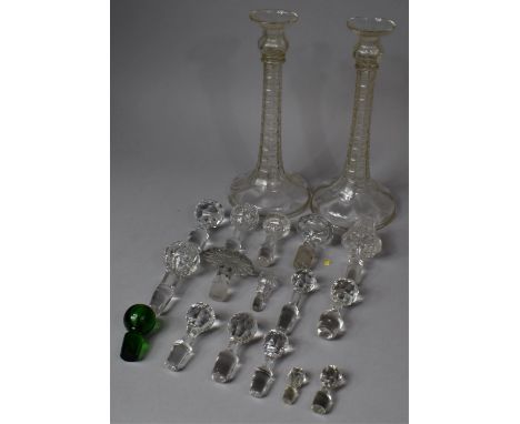 A Collection of Various 19th Century and Later Glassware to comprise Various Decanter Stoppers and Pair of 20th Century Glass