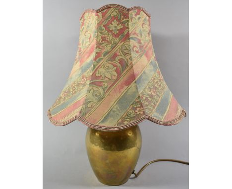 A Mid 20th Century Brass Vase Shaped Table Lamp and Shade, Overall Height 50cm 