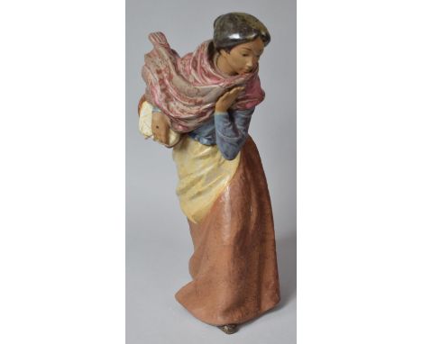 A Large Nao Figure of Girl with Scarf and Carrying Basket, Damage to Head, 49cm, high 