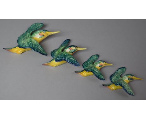 A Collection of Four Wall Hanging Beswick Kingfishers, Model no.729-1, 2 and 2x 3 Smallest with Chip to Beak Tip 