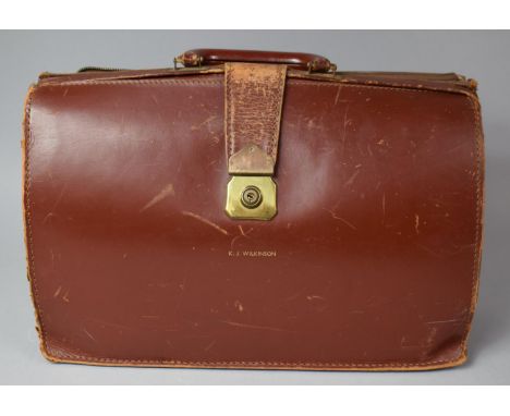 A Mid 20th Century Leather Briefcase, Inscribed K J Wilkinson, 44cm Wide 