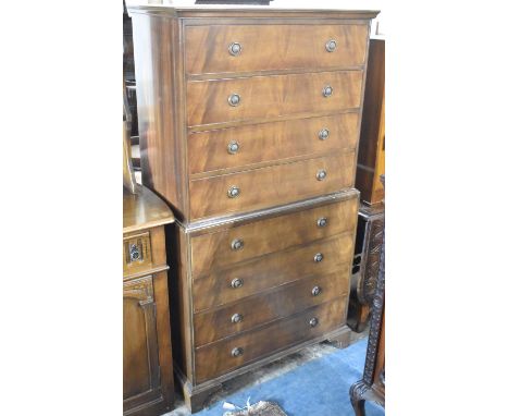 A Mid 20th Century Walnut Chest on Chest Having Four Drawers to Base and Top Section, Bracket Feet, 84cm wide 