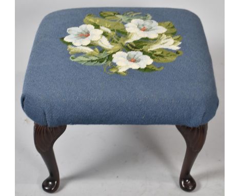 A Modern Tapestry Topped Rectangular Stool on Mahogany Cabriole Supports, 41cm wide 