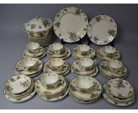 A Royal Doulton Old Leeds Spray Pattern Part Dinner and Tea Service to comprise Plates, Saucers, Side Plates, Cups, Lidded Tu