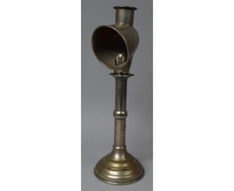 A Vintage Hooded Candle Holder Reading Lamp On Turned Support. 36.5cm high 