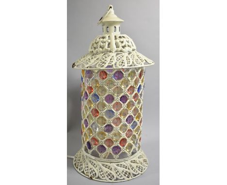 A White Metal Table Lamp in the Form of a Lantern, 38cm high 