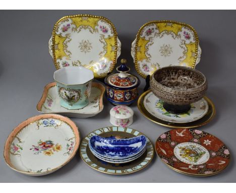 A Collection of Various 19the Century and Later Ceramics comprising Two Coalport Batwing Plates, Blue and White Kidney Dishes