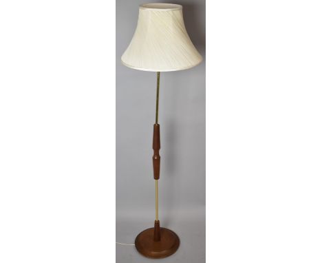A 1970's Brass and Teak Standard Lamp and Shade 