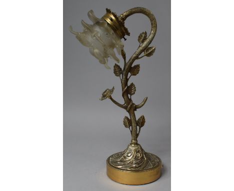 An Ornate Brass Novelty Table Lamp in the Form of a Flower with Opaque Glass Shade, 39cm high 