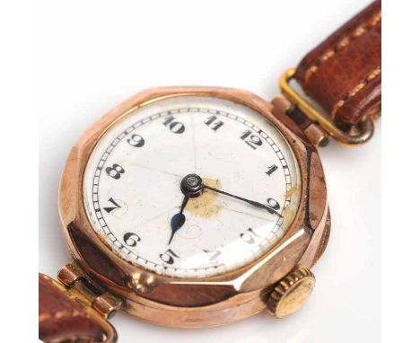 LADY'S EARLY TWENTIETH CENTURY NINE CARAT GOLD COCKTAIL WATCH
signed fifteen jewels manual wind movement, the white dial with