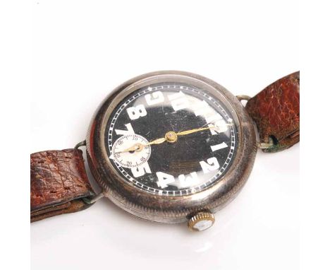 GENTLEMAN'S WWI PERIOD STERLING SILVER ROLEX OFFICER'S TRENCH STYLE WRISTWATCH
signed fifteen jewels manual wind movement, th