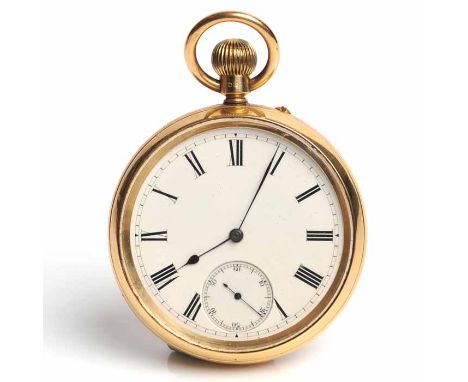 FINE GENTLEMAN'S EIGHTEEN CARAT GOLD OPEN FACE POCKET WATCH
by W. Potts & Sons, Leeds & Newcastle, the signed keyless wind pi