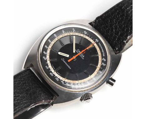 GENTLEMAN'S STAINLESS STEEL OMEGA CHRONOSTOP SEAMASTER WRISTWATCH
circa 1968, signed seventeen jewels calibre 865 manual wind