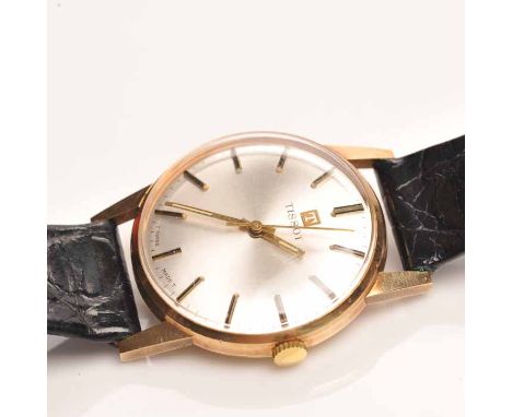 GENTLEMAN'S NINE CARAT GOLD TISSOT WRISTWATCH
the signed calibre 2451 manual wind movement numbered 17955, the silvered dial 