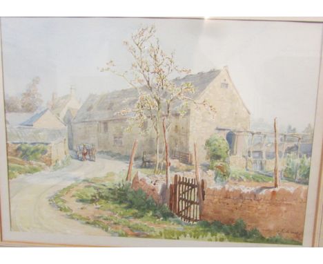 'A Cotswold barn', watercolour, signed and dated Wilfrid R Wood 38 lower right (25cm x 35cm), glazed and in an oak frame, tit