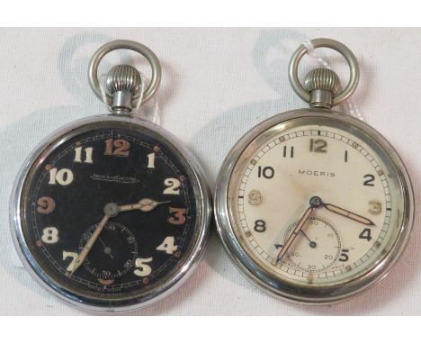 A Jaeger-LeCoultre military pocket watch, black dial, tow tone Arabic numerals, subsidiary seconds dial, in a chromium case, 