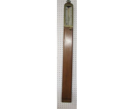 A Victorian stick barometer by Davis, Leeds. The stem of mercury is housed in an oak cabinet. The broken glazed aperture is b