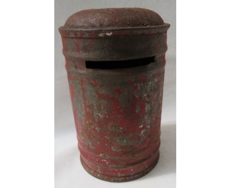 Tin money box modelled as a post box, painted red (height 10cm)