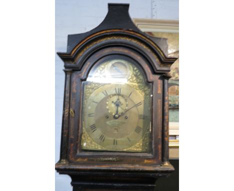 An early 19th century chinoiserie striking eight day long case clock by John Chaldecot of Chichester. The brass domed face wi