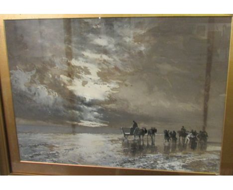 Waiting for the tide by moonlight, watercolour signed H Walker entitled 'a sketch', 44cm x 57cm, F&G