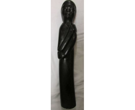 Sylvester Mubayi first generation Zimbabwe sculptor shona carved spring stone figure of robed woman with one hand on shoulder