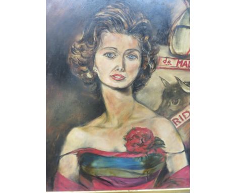 Oil on board portrait of young woman painted in the third quarter of the 20th century, unsigned, (80cm x 61.5cm), in an oak f
