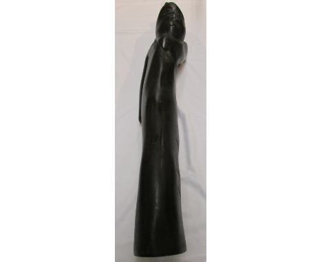 Sylvester Mubayi first generation Zimbabwe sculptor shona carved spring stone stylized figure of woman with one arm raised 'S