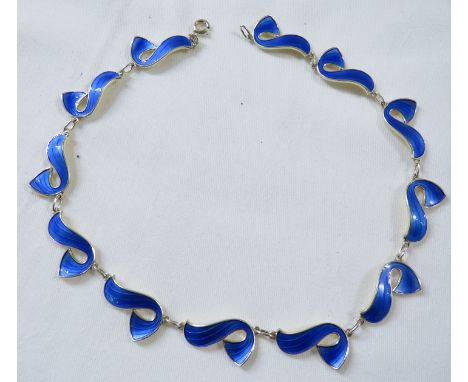A Norwegian silver and blue enamel necklace of twelve s-shape links, stamped 925 S STERLING NORWAY, the clasp stamped STERLIN