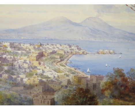 **Payment in person or by bank transfer only**The Bay of Naples, watercolour, signed Lanza lower right (42cm x 72cm), the bac