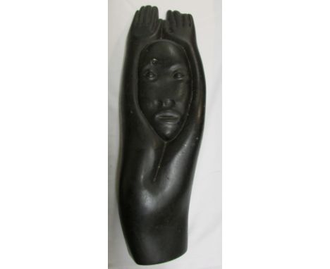 Sylvester Mubayi first generation Zimbabwe sculptor shona carved spring stone figure of woman with arms stretched over head '