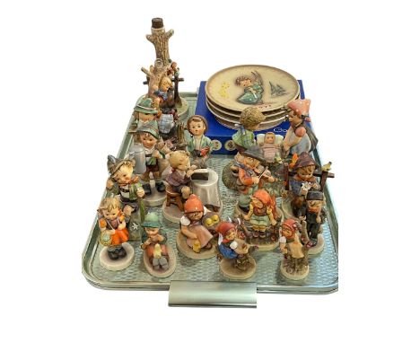 Hummel lamp, three plates and collection of figures.