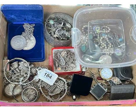 Collection of silver and costume jewellery, pearl necklace, Rotary wristwatch, etc.