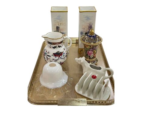 Pair of Davenport vases, hand painted Spode pot pourri vase and cover, Royal Worcester Prince Regent jug, glass shade, etc.