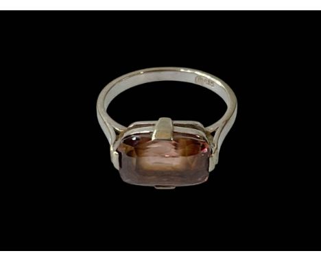 14 carat white gold, smokey quartz ring, size M.
